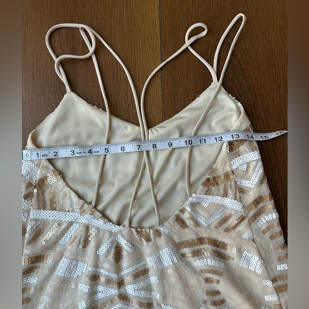 Show Me Your MuMu Cream and White Geometric Sequined Sparkling Mini Dress - Picture 14 of 16